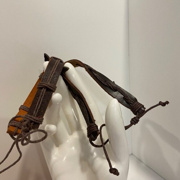 Boho Leather & Cord Butterfly Charm 2 set Bracelets genuine leather brown nature - Picture 9 of 13